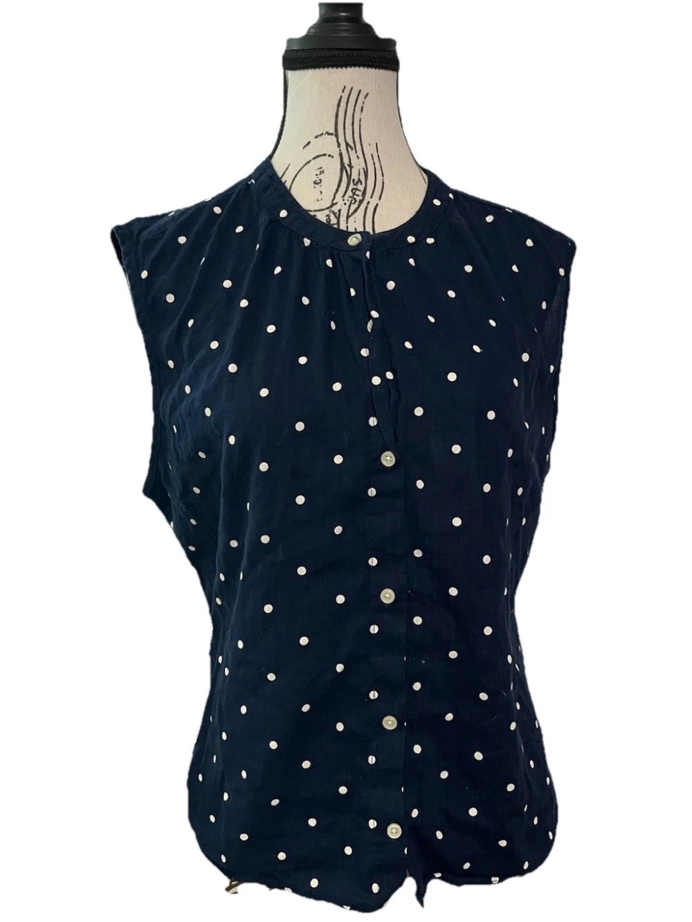 Old Navy Blue Button Down Shirt Polka Dot Medium Business Casual Womenโs.